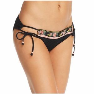 Isabella Rose Fortune Teller Bikini Maui Hipster Swim Bottoms Black Floral Small